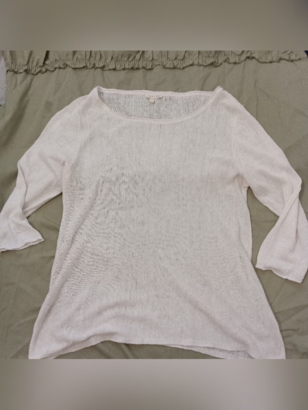 Eileen Fisher White Lightweight 100% Organic Linen Scoop Neck Top